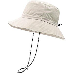 Unisex Beige 100% Polyester Wide Brim Boonie Waterproof Chin Strap Bucket Hat